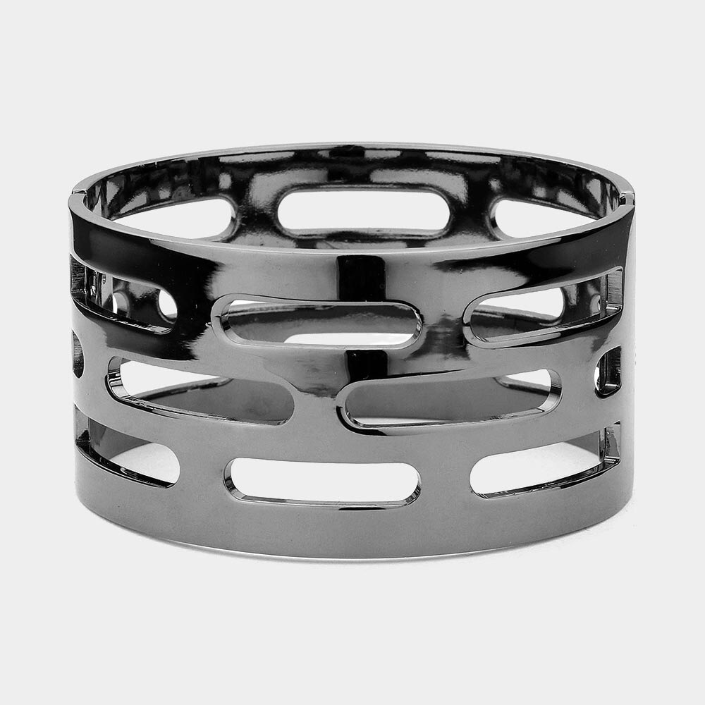 Hematite Cut Out Hearts Metal Bangles Bracelet